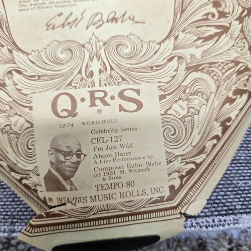 QRS Player Piano Roll Eubie Blake I'm Just Wild About Harry CEL-127 1974 Cream